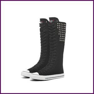 Knee High Canvas Sneakers Lace Up Side Zip Platform Boots Women's Size